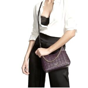 Victoria's Secret Mini Curve Bag Gold Chain Crossbody Black Violet Woven NWT